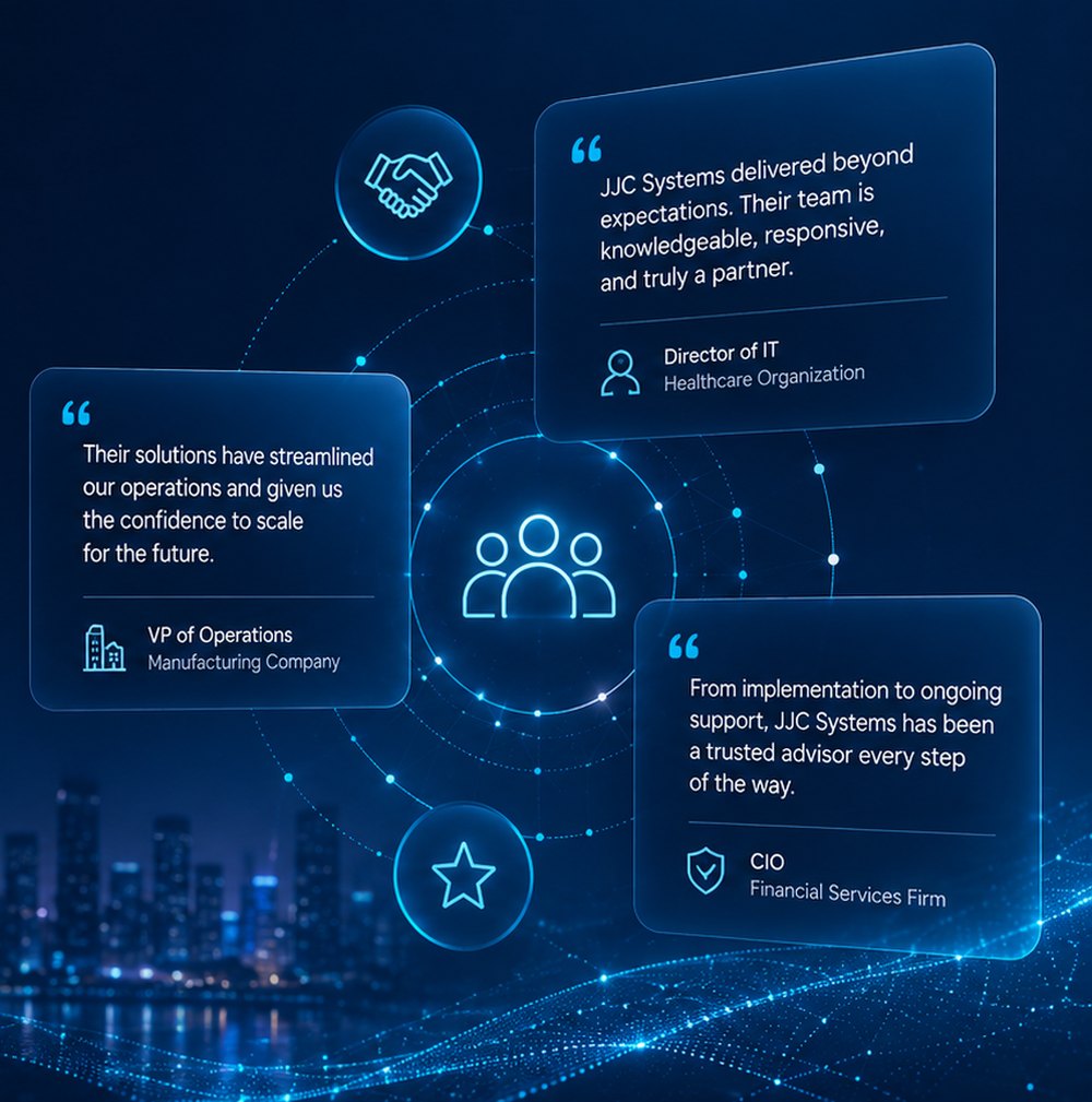 Client testimonials from IT and operations leaders